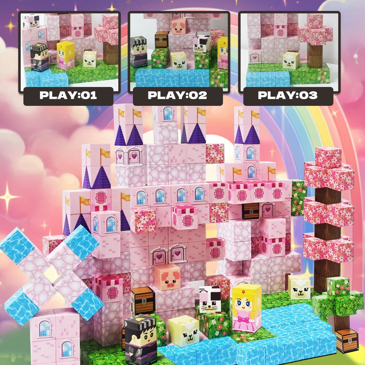 Kersenbloesems kasteel magnetische bouwstenen, vonkcreativiteit en bouw architectonische vaardigheden, kerst- en Halloweencadeaus