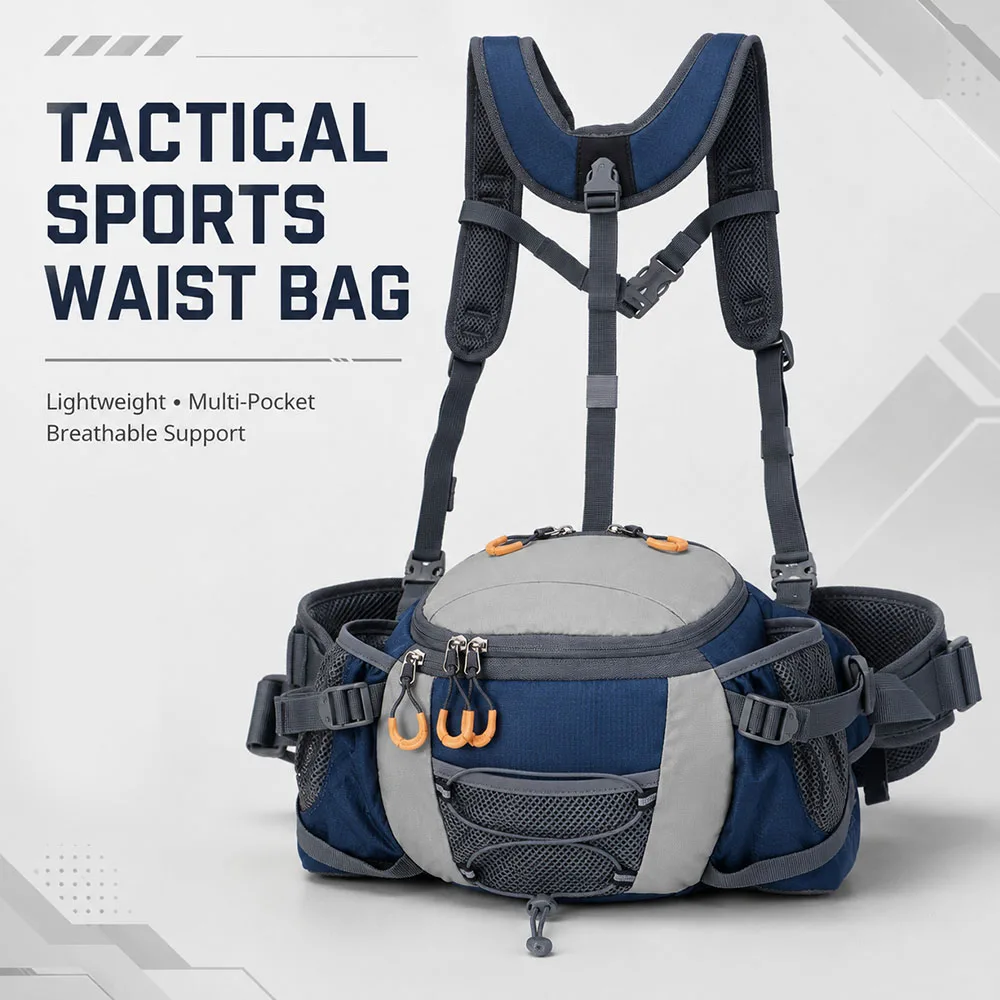 Outdoor Sports Waist Bag with Bottle Holder Large Capacity Multifunctional Vest Waist Backpack for Hiking Cycling Camping Travel