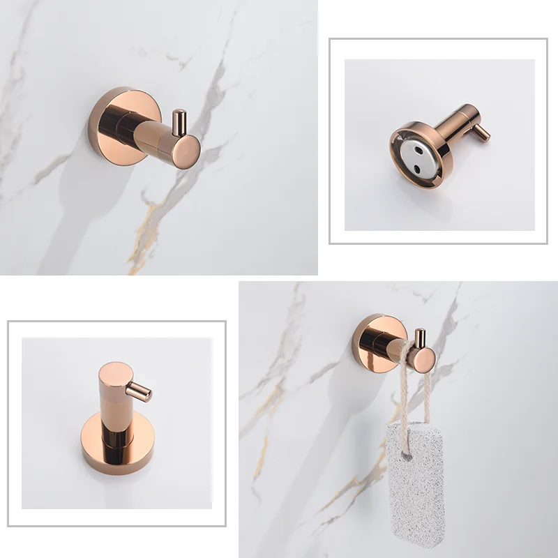 Rose Gold Stainless Steel Bathroom Accessories Set - Towel Bar Rack Toilet Paper Holder Wall Coat Hook Hanger