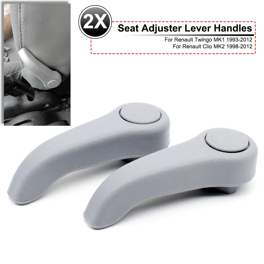 Set For Renault Clio MK2 Twingo MK1 Gray Right Left Seat Adjustment Pull Adjusting Lever Grey Handle Tilt Adjuster Knob Car Part