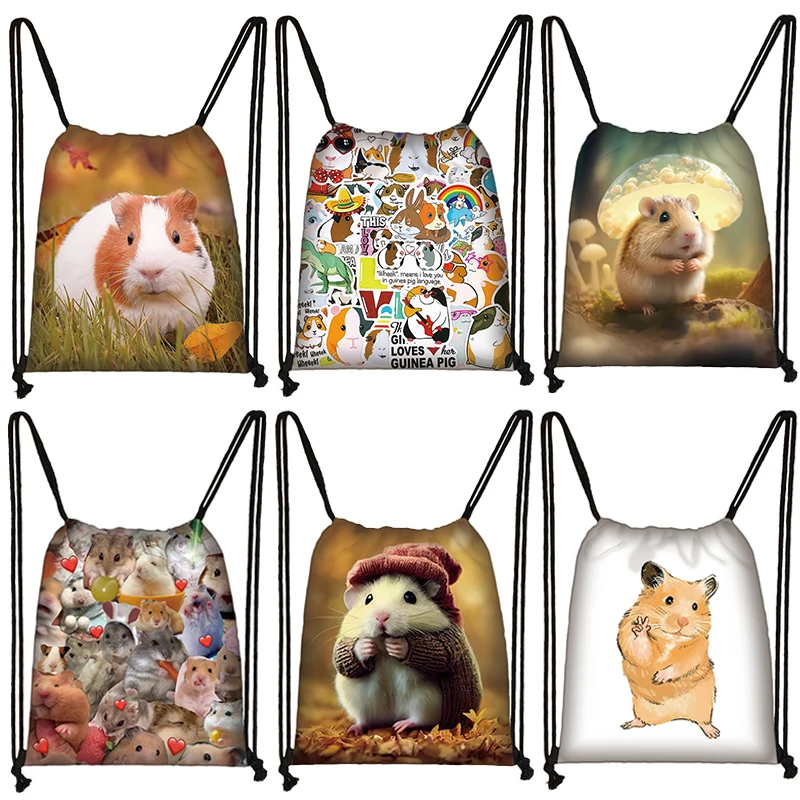 Cute Pet Guinea Pig Hamster Backpack Women Just a Girl Guinea Pigs Drawstring Bags Casual Storage Bag Shoes Holder Bookbags Gift