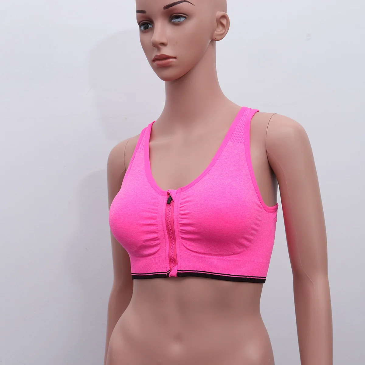 

Front Zipper Rosy Sports Bra Shockproof Breathable Yoga Vest Running Fitness Padded Push Up Top for Workout Size M