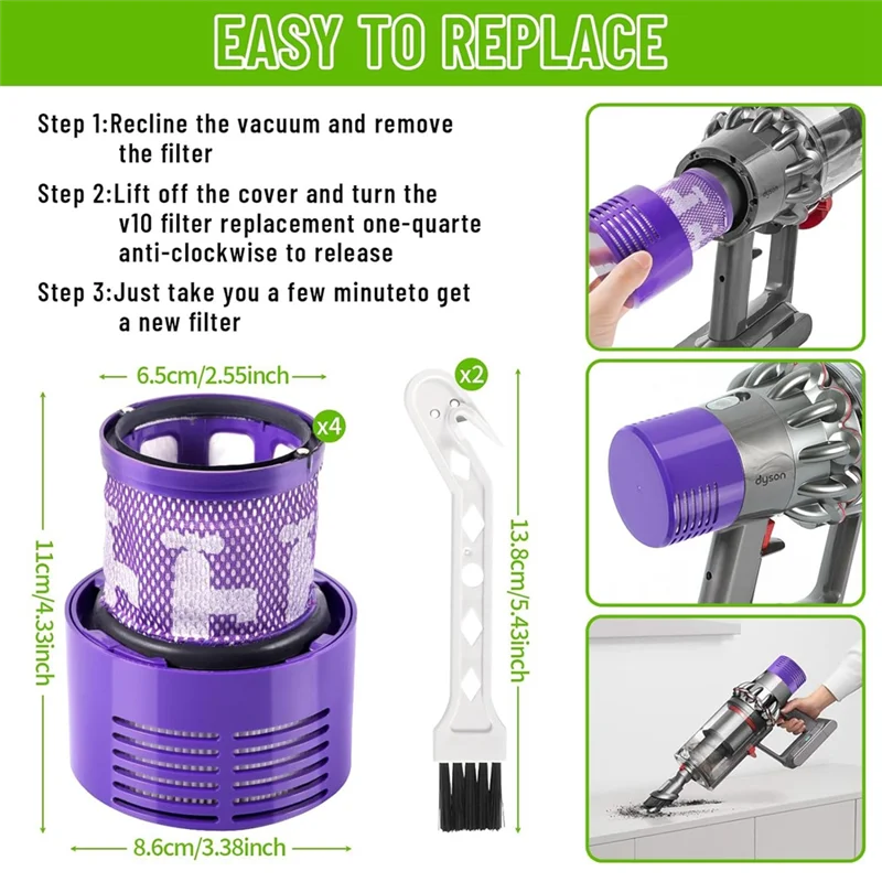 YCOC-مرشحات Hepa البديلة القابلة للغسل، مجموعة فلاتر المكنسة الكهربائية لـ Dyson V10، SV12، DY 969082-01