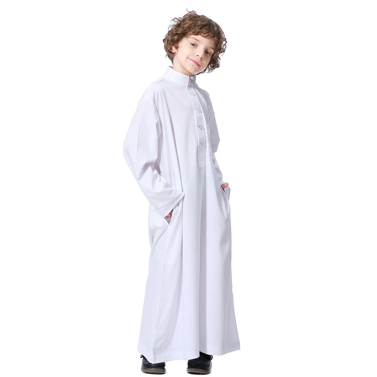 Teenage Boys\' Robes Jubba Thobe Children Casual Caftan Arabic Abaya Saudi Arabia Worship Service Costumes Kaftan Solid Color