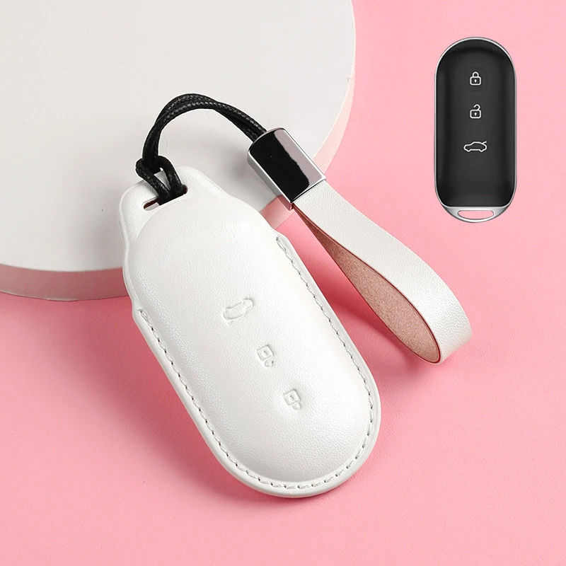 Suitable For AITO M7 2022  2024 Simple Style Pink Leather Car Remote Key Case Cover Comfortable Feel