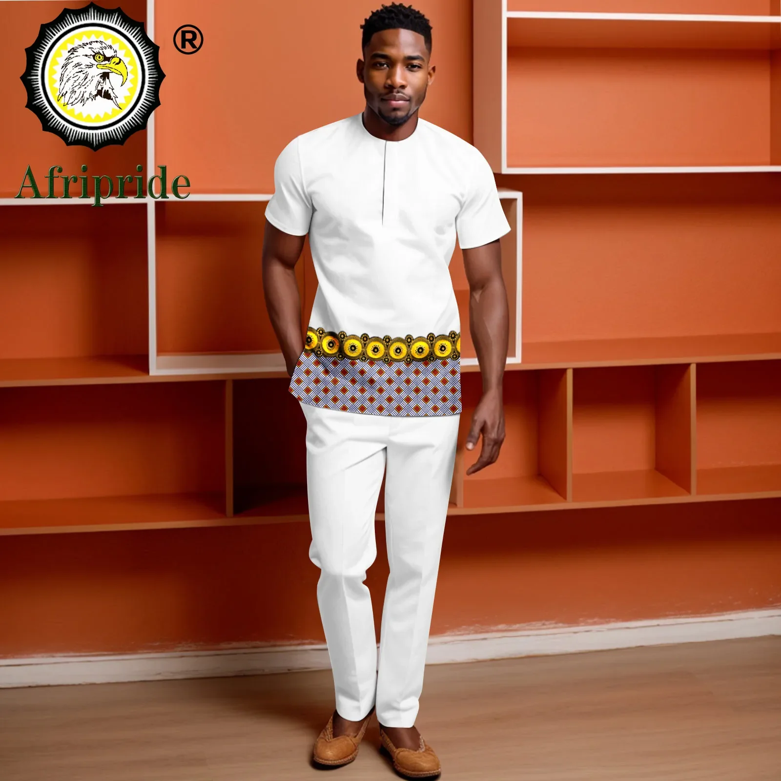 

African Suits for Men Short Sleeve Print Shirts and Pants 2 Piece Set Tribal Tracksuit Plus Size Formal Outfits A2316102