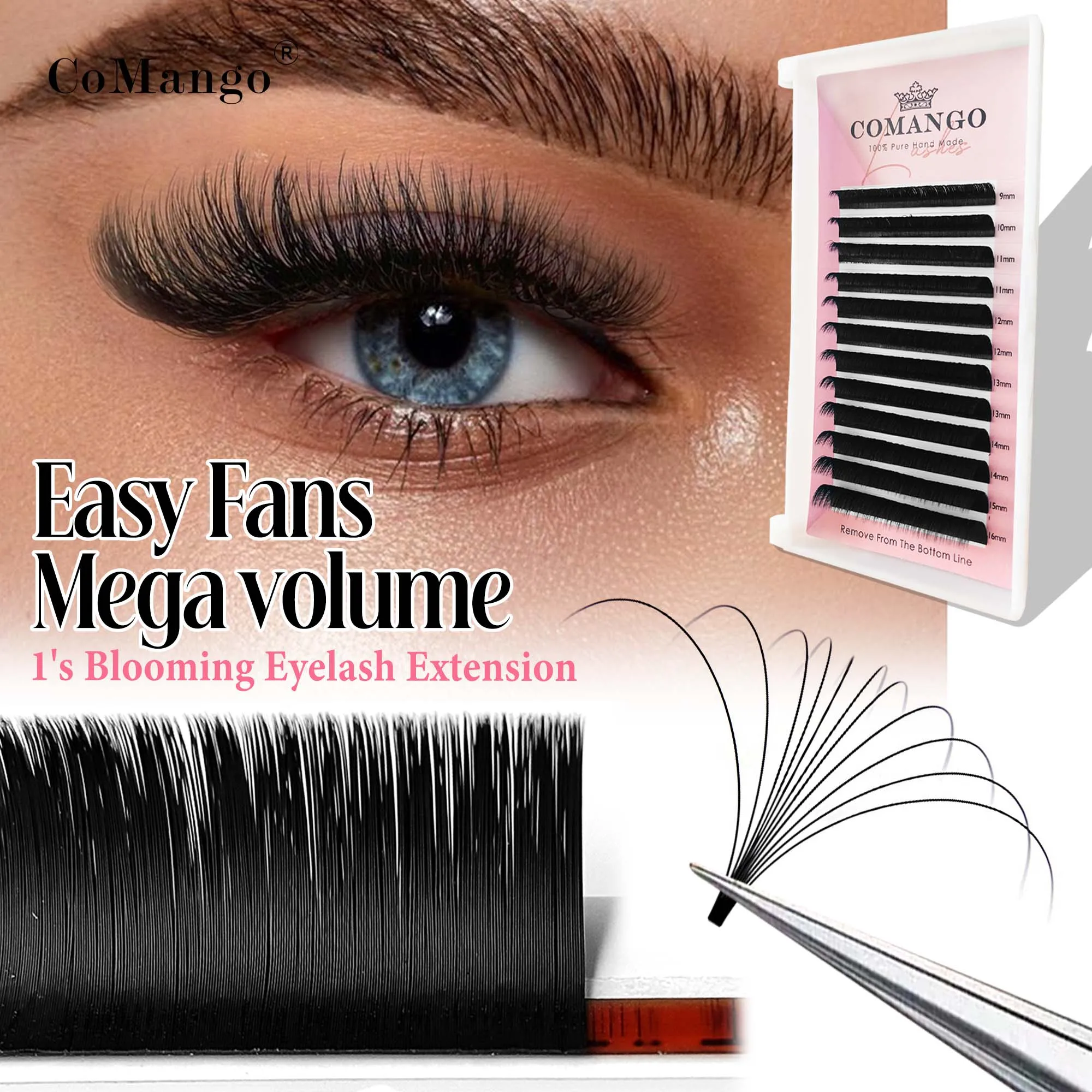 CoMango Easy Fans Russian Volume Professionelle Wimpernverlängerung Natürliche Seide Mink Schnell blühende, fächerförmige Wimpern