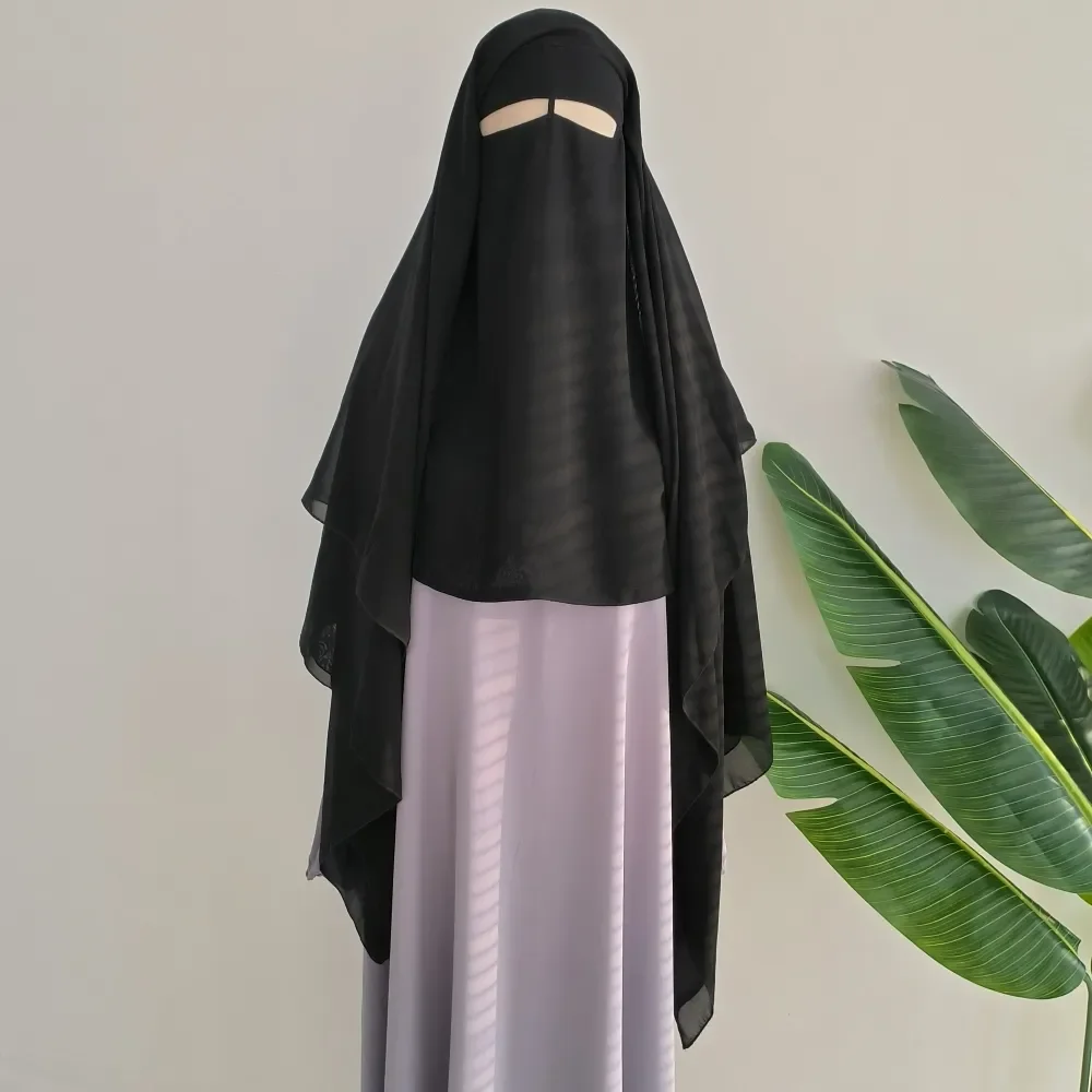 3 Layer Niqab with Nose String Black Premium Lightweight Breathable Chiffon Saudi Islamic Muslim Women Hijab Face Cover Veil