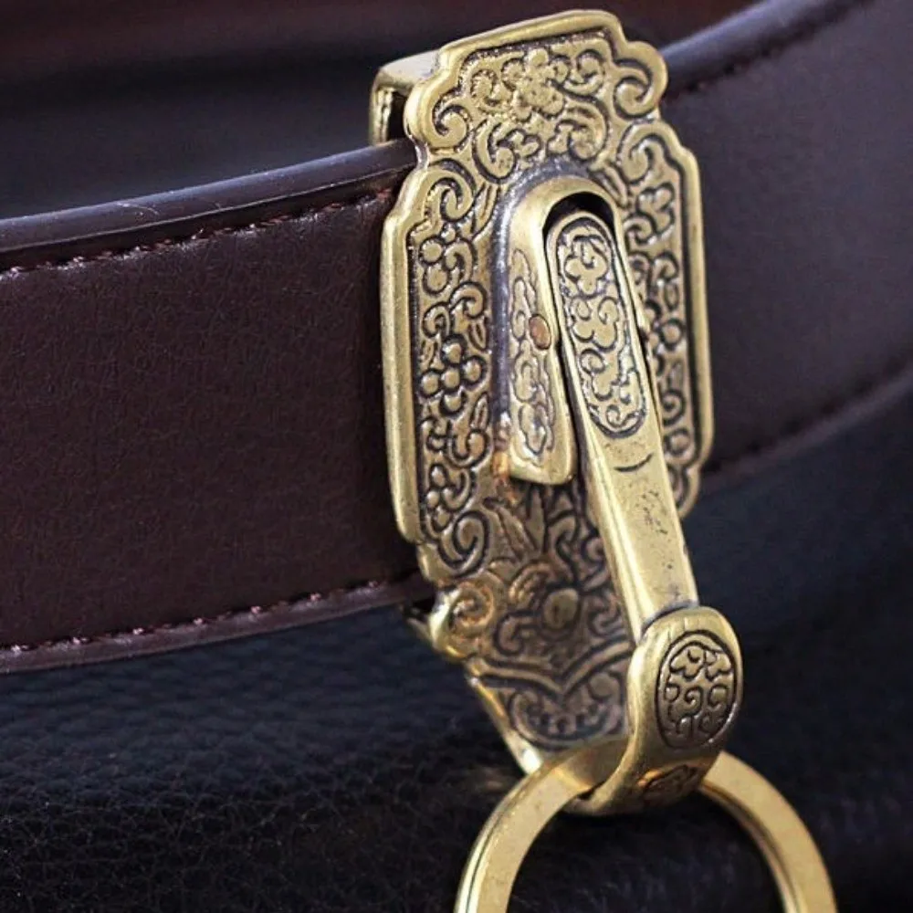 Durable Brass Keychain Buckles Anti-Lost Vintage Metal Belt Buckle Retro Design KeyRing Hook Chain