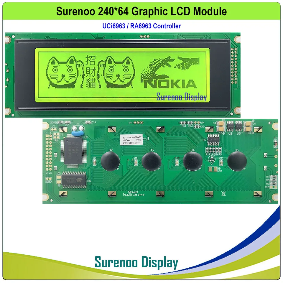 24064 "240*64 Layar Display Modul LCD Matriks Grafis Vaz 6963 RA6963 SAP1024B T6963C Pengendali Lampu Latar LED Kuning Hijau Biru