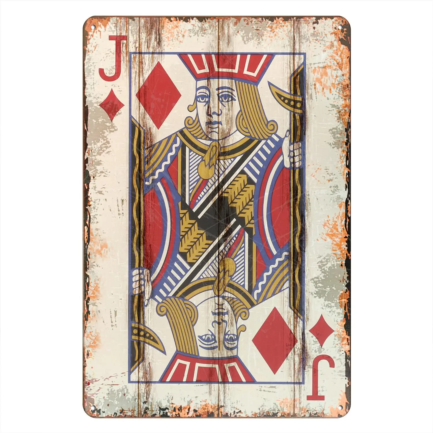 Vintage Poker Metal Sign Jack of Dianmonds Tin Sign Playing Card Wall Sign Man Cave Home Wall Decor 12 x 8 Inch