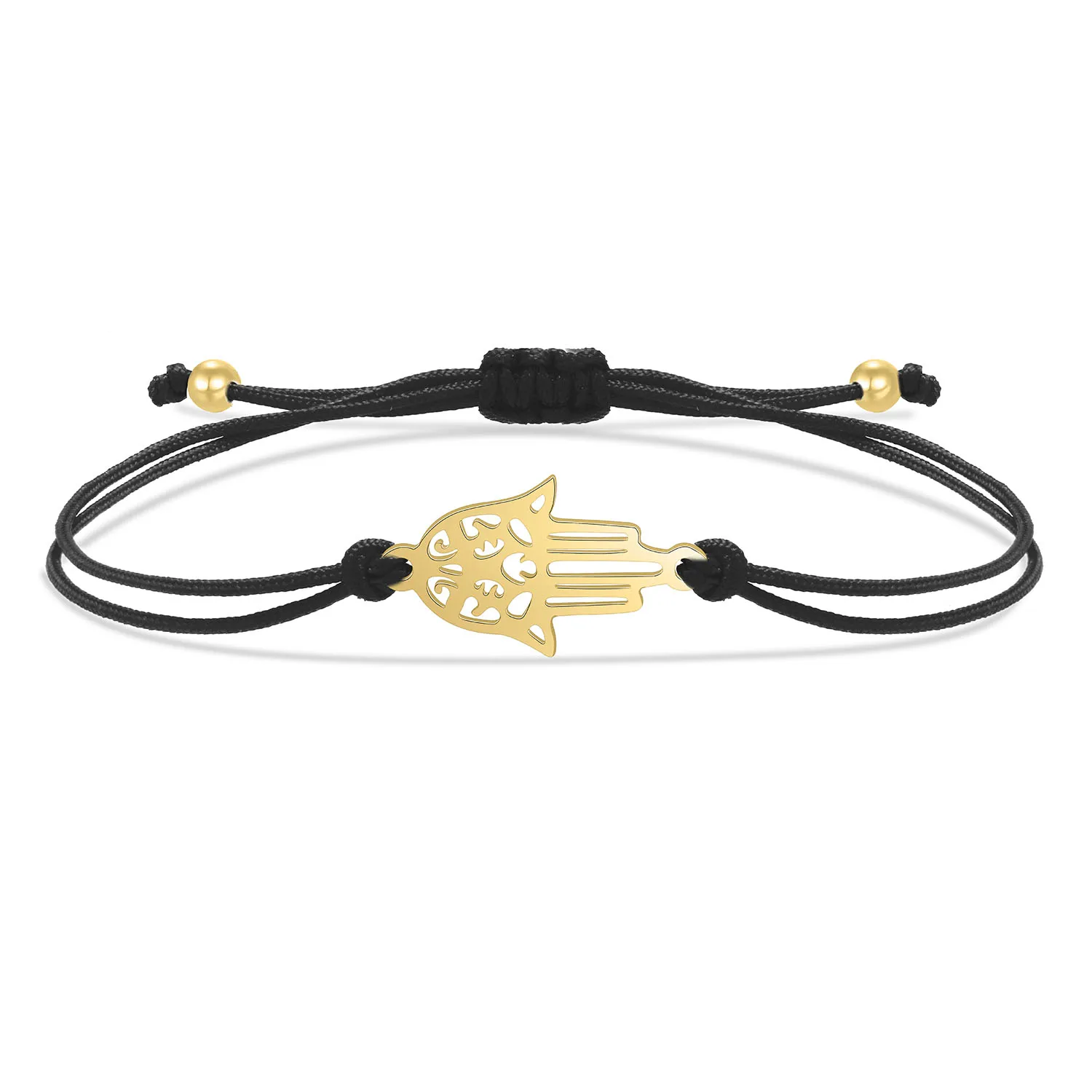 Gold-plated Stainless Steel Hamsa Hand Of Fatima Lucky Charm Bracelet Women Grey Red Black String Handmade With Love Jewelry