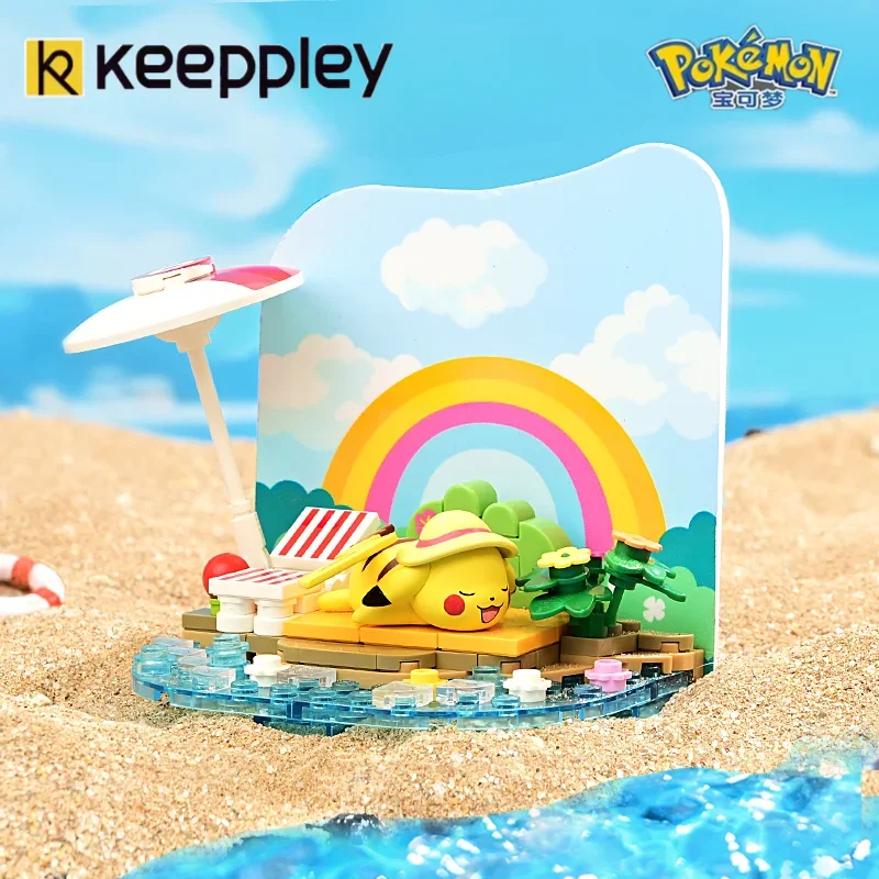 Keepley Model adegan Pokemon rakitan blok bangunan mainan trendi koleksi hadiah liburan ornamen buatan tangan