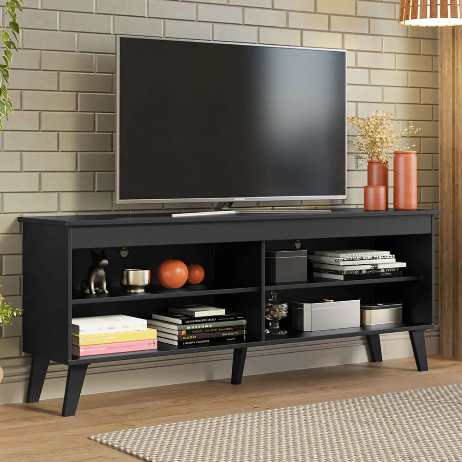 TV Stand Unit with 4 Shelves and Cable Management for 55, 65 Inch Media 1 Storage Gaming Media Console Living Room and Bedroom