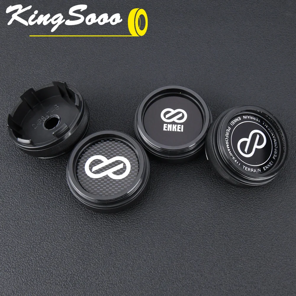 4PCS JDM Wheel Cap Clip 56mm ENKEI Emblem Sticker Sport Rim Center Caps Wheel Hub Cover Cap Black & Silver