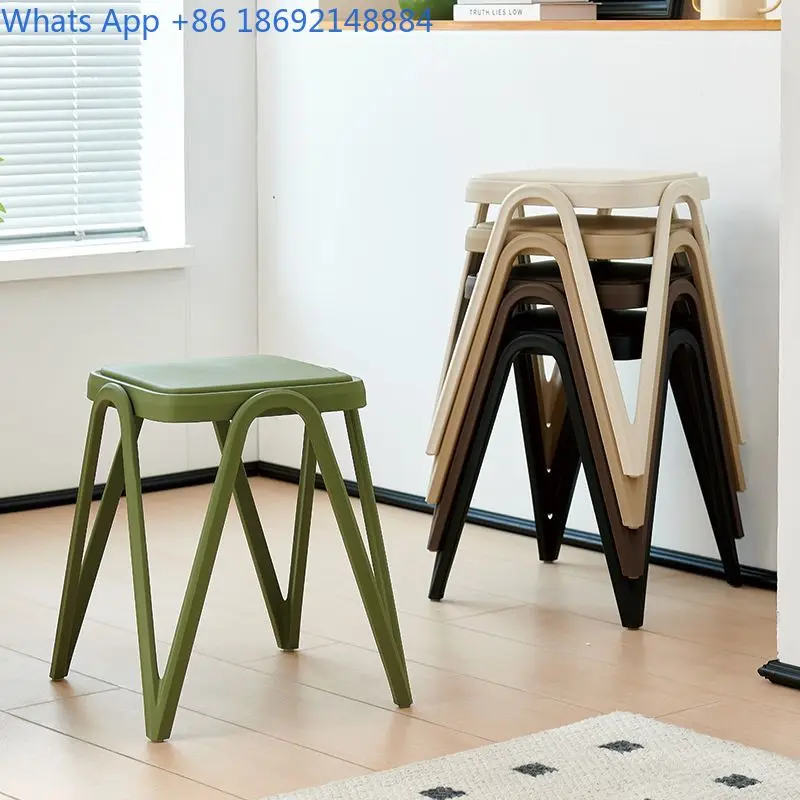 Plastic Household Thickened Stackable Square Stool Durable Dining Table Spare High Stool Simple Restaurant Chair