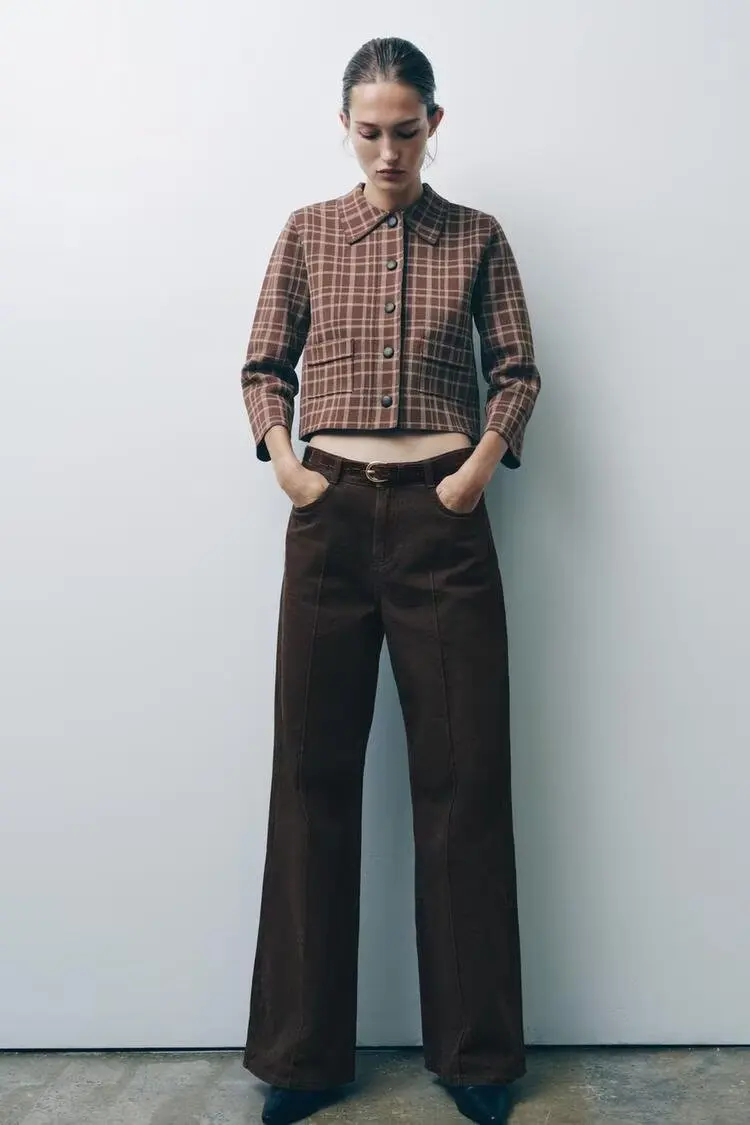 BB6869 الخريف 25 جديد تأثير الجلود اصطف زر الديكور متقلب طوق سبعة كم محبوك معطف قصير 4192145 #5