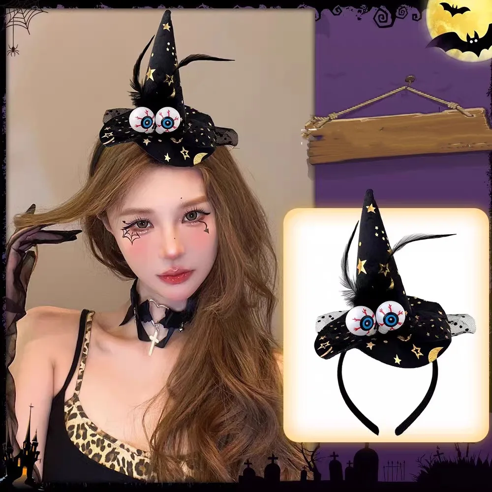 Funny Spider Halloween Witch Hat Headband Ghost Sukll Halloween Party Hair Band Mesh Pumpkin Cone Hat Hair Hoop Lady