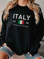 Casual Women Hoodies Italy Est.1946 Repubblica Italiana Print Pullover Loose Crewneck Warm Fleece Sweatshirt Autumn Streetwear