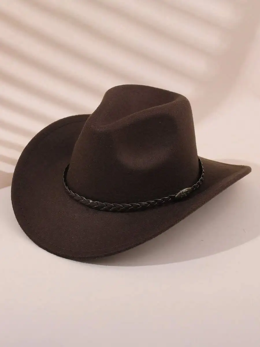 Retro Western Cowboy Felt Hat With Braided Leather Band For Adults