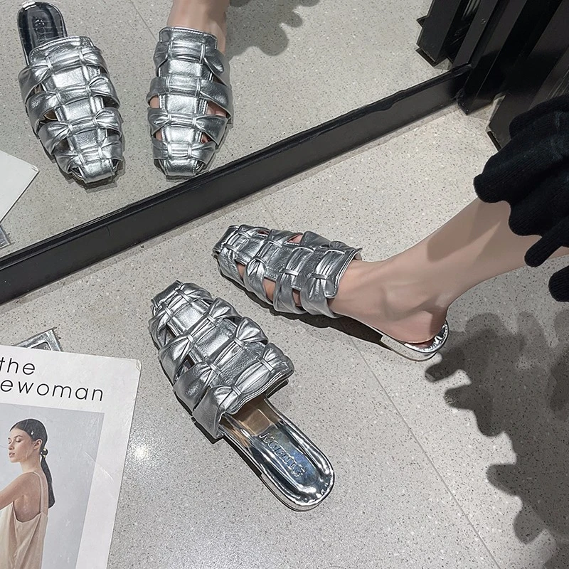 Baotou Half Slippers Women Summer 2024 New Female Slip-on Mules Sandals Woven Sandals Women's Casual Sandals Office Ladies Shoes