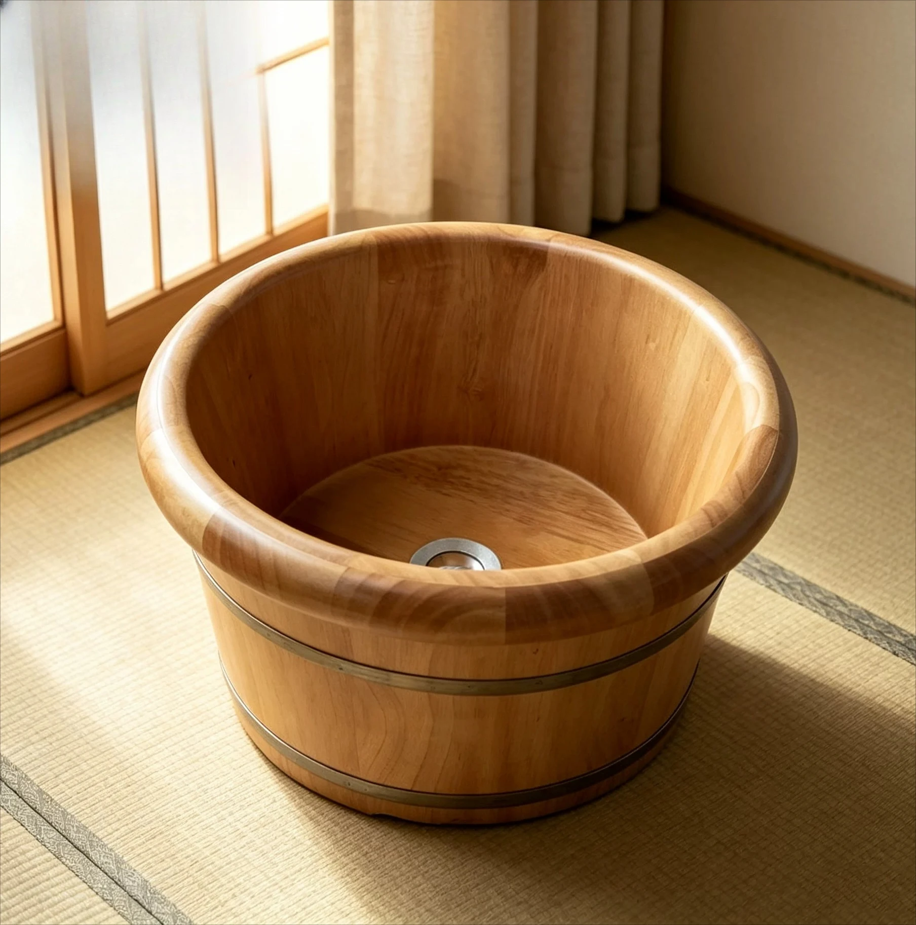Rubber wood belt under water valve foot bucket automatic drainage household wooden bucket foot bucket old-fashioned foot