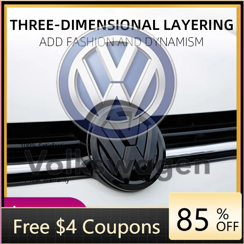 Pegatina para coche VW VOLKSWAGEN, 2 piezas, emblema brillante negro mate para la parrilla delantera y un emblema para la tapa del maletero trasero para Volkswagen VW Gol