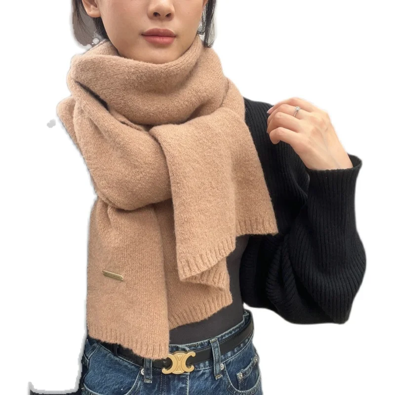 New Fashion Winter Scarf Women Knitted Pure Color Scarf Thicken Warm Students Net Red Knitted Scarves For Women