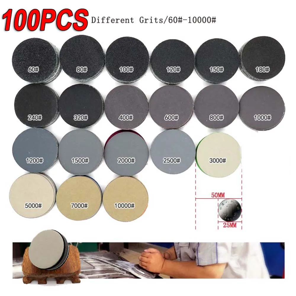 Accessories Supplies Sanding Disc Wet & Dry Flocking Pad Sander Sandpaper 100pcs Set 50mm 60-10000 Grit Accessories