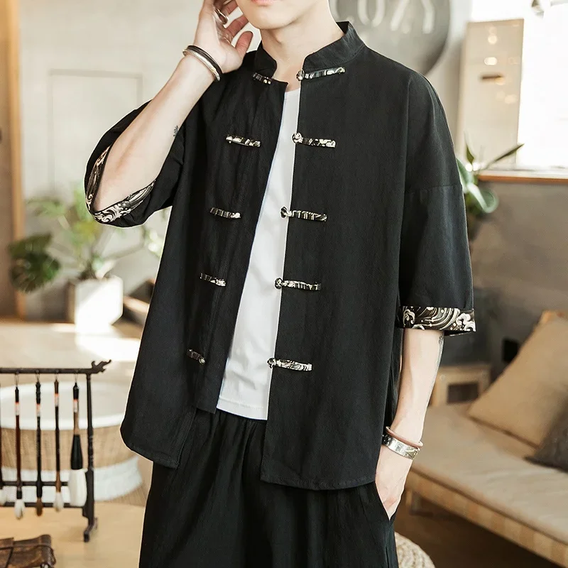 Traditional Chinese Clothing For Men Tops Oriental Shirts Blouse Cheongsam Linen Vintage Oriental Style Clothing Hanfu Men 11499