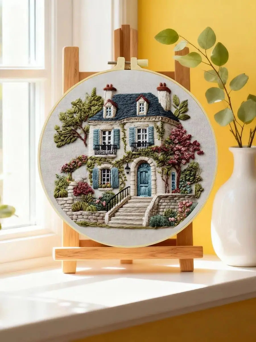 1 Stück 20X20CM/15X15CM 7,87/6,3 Zoll Großes Haus Stickerei Starter-Kit DIY-Kit DIY-Stickerei-Set Handarbeiten Malerei – Detail 6
