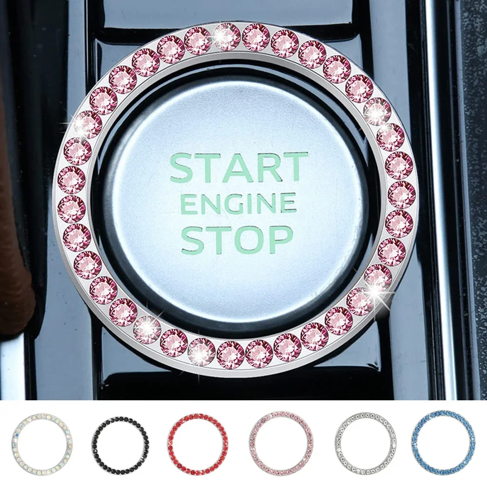 New Car One-key Start Button Decoration Ring with Diamond Rhinestone Circle Start Stop Switch Ring Car Interior Accessories