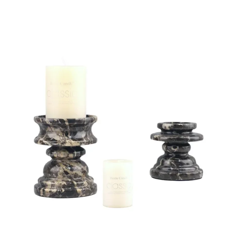 Creative Wabi Sandy Wind Natural Marble Geometric Candlestick Decoration Ornament for Living Room Restaurant Hotel Soft Home