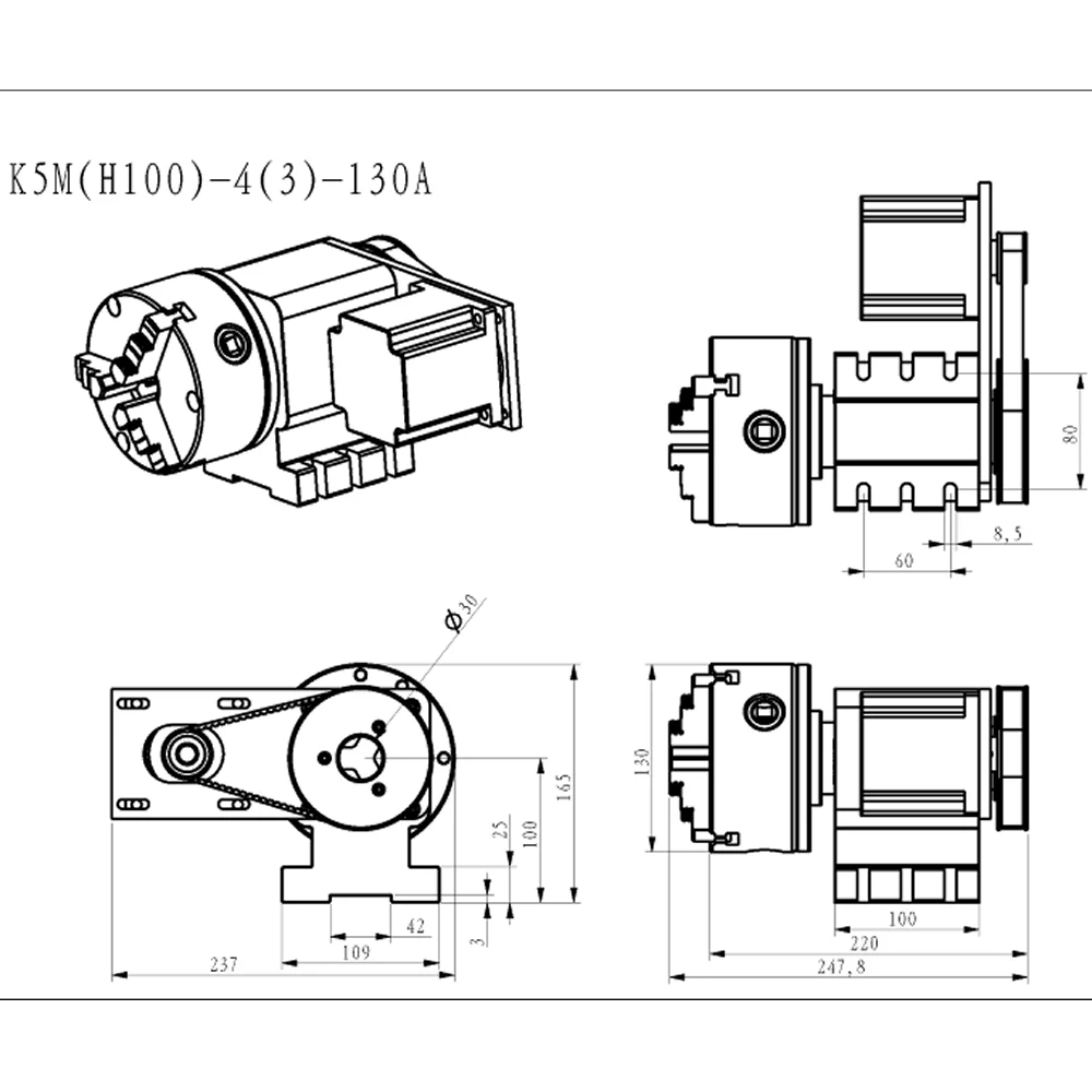 CNC A 4th Axis Rotary Axis NEMA34 86 Stepper Motor CNC Indexing Head 3/4 Jaws 130MM Chuck Center Height 100MM Engraving Machine