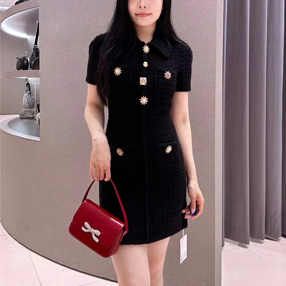 Colletto a maglia slim fit Design con bottoni Small ence Trend Inizio autunno Nuovo arrivo Donna Faion Vita media A-Line...