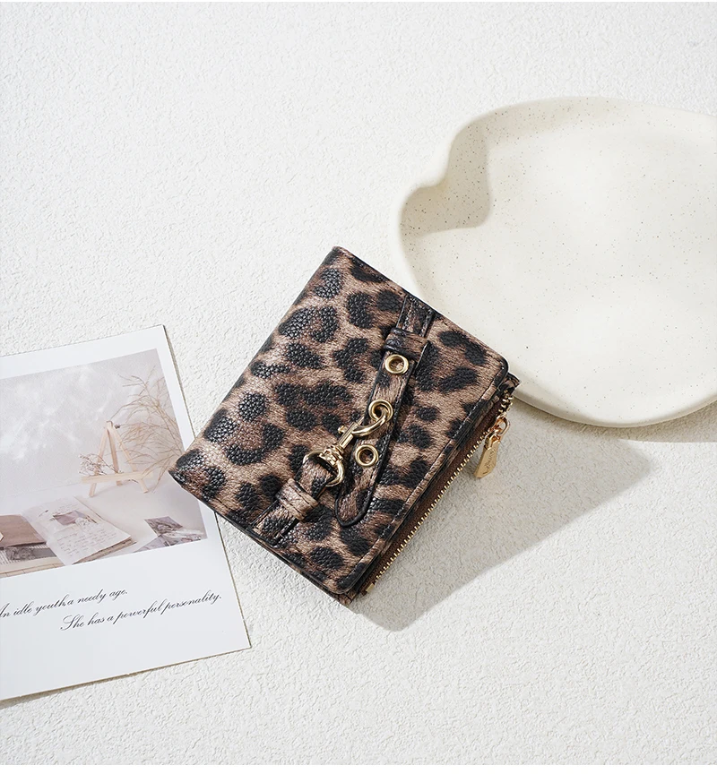 Baellerry Women's Leopard Short Wallets Pu Leather Wallets Vintage Female Coin Purse Large Capacity Hand Bag Card Holder