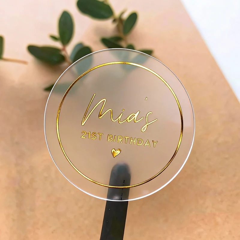 

50PCS Personalized Birthday Stickers Waterproof Round Transparent Stickers Gold Foil & Silver Foil Stickers, Gift Label Sticker
