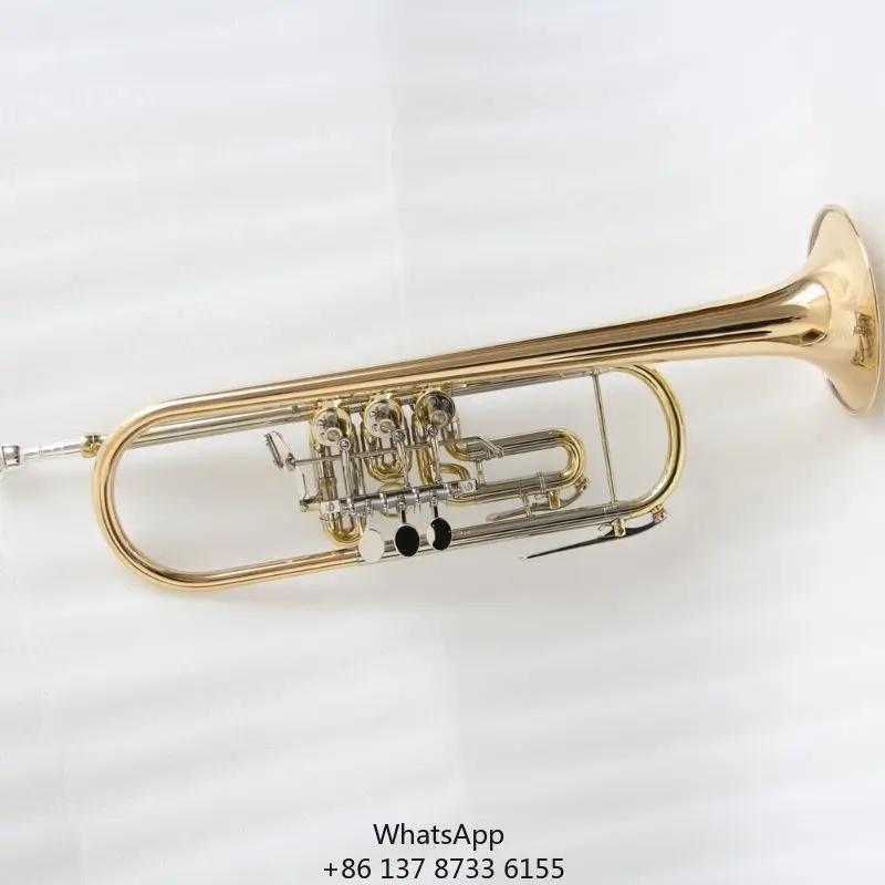 Professional Rotary Trumpet High End Gold Brass Bell Trumpet Instrument With Rotary Valves
