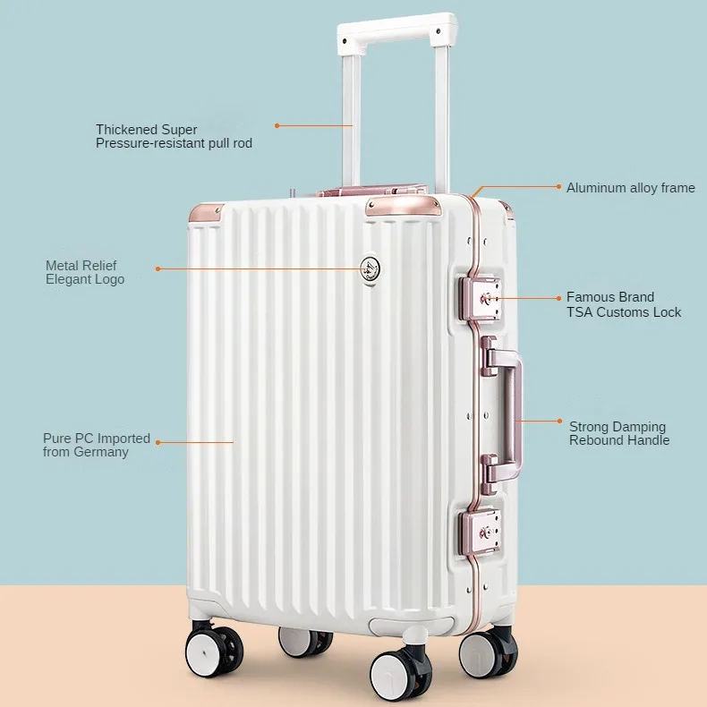 Aluminum Frame Trolley Suitcase of 20'22'24'26'Inch Vintage Color Ultra-light and Strong Strength Rolling Boarding Luggage