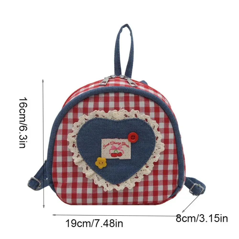 Zaino in tessuto vintage con reticolo Mini borsa a tracolla in denim stile rurale Zaino a cuore scozzese per studenti
