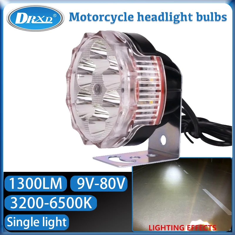 

13W 1300LM LED Motorcycle Headlight 3200-6500k DC9~80V Motobike Led Light Single Light White Lamp Water Proof Spotlights