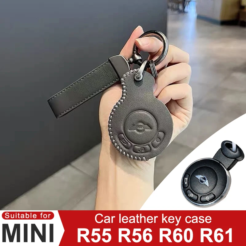 For BMW MINI ONE Cooper S JCW R55 R56 R57 R58 R59 R60 R61 Car Leather Key Case Decorative Chain Key Cover Interior Modification