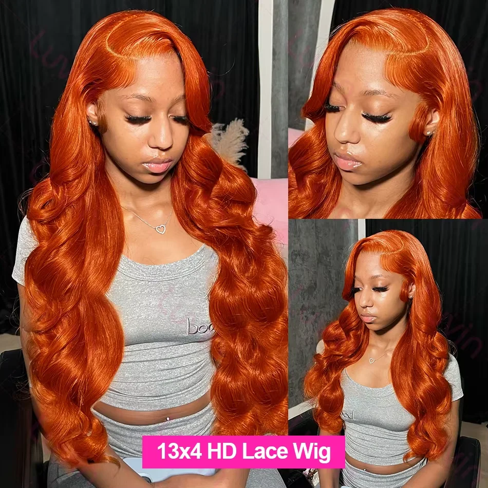Peruca frontal de renda 13X6 Hd onda corporal de gengibre laranja # 350 colorido onda solta peruca dianteira do laço 100% cabelo humano pré arrancado brasileiro