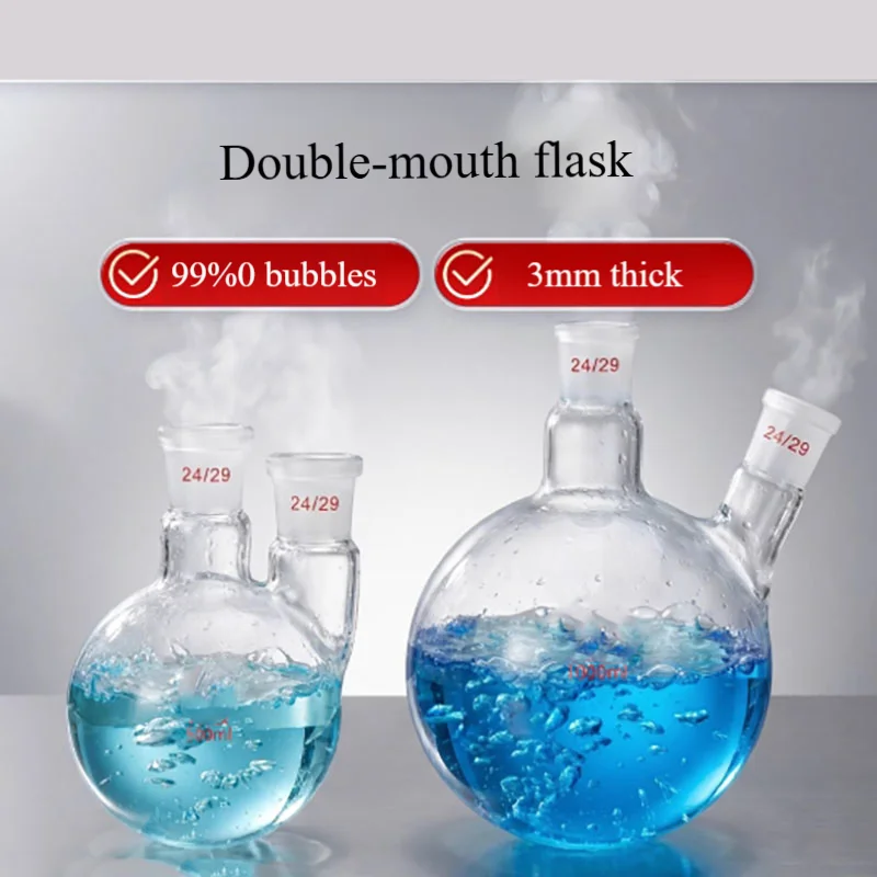 Double-necked two-necked round-bottomed flask, inclined two-necked glass flask, distillation reaction flask, high temperature re