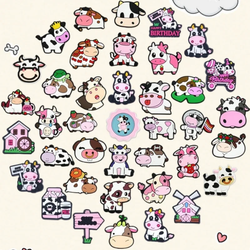 

Cute Cartoon Animal PVC Shoe Accessories Cow Series Clogs Sandals with Gift Buckles Wholesale Footwear Decorations