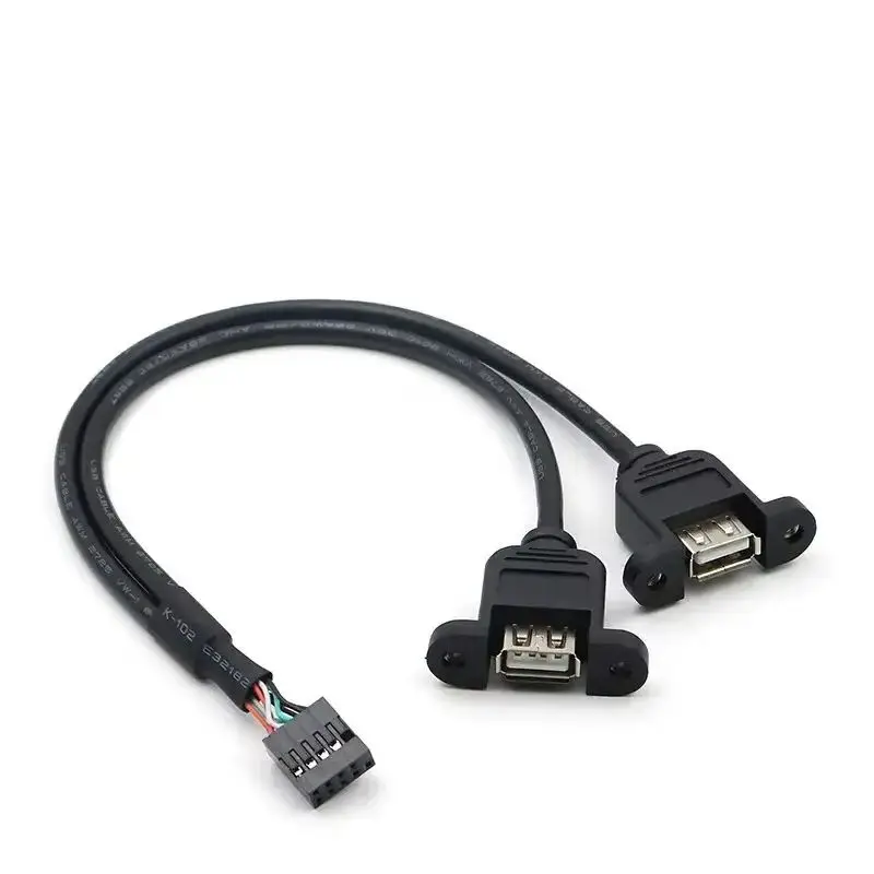 Motherboard Internal 9pin Dupont 2.54mm Pitch to Double Port USB 2.0 A Female Y Splitter Screw Lock Panel Mount Extension Cable