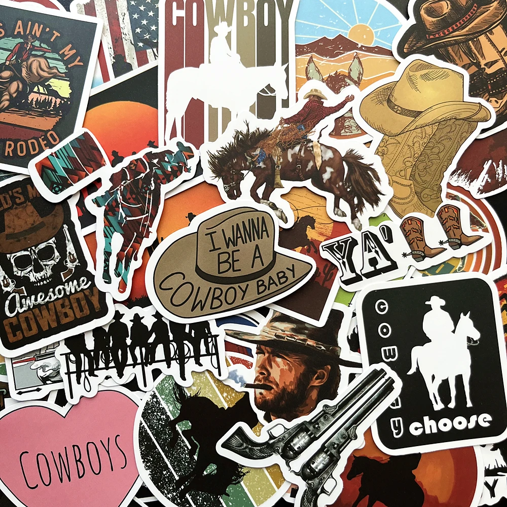 50Pcs New Western Cowboy Stickers for DIY Phone Fridge Laptop Moto Luggage Skateboard Helmet Sticker Decal Kids Toy