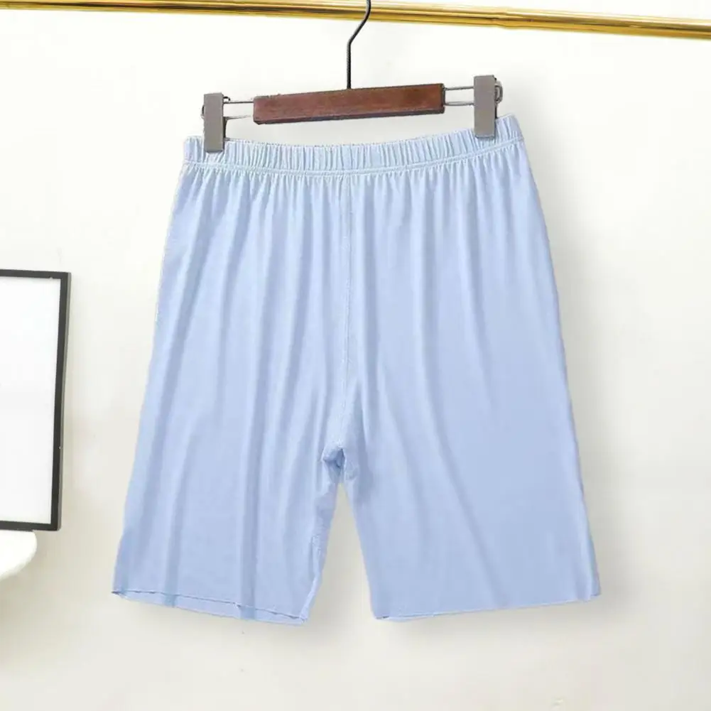 Shorts de pijama respirável macio masculino, cintura elástica, comprimento do joelho, calças Homewear confortáveis, meados cintura Bottoms