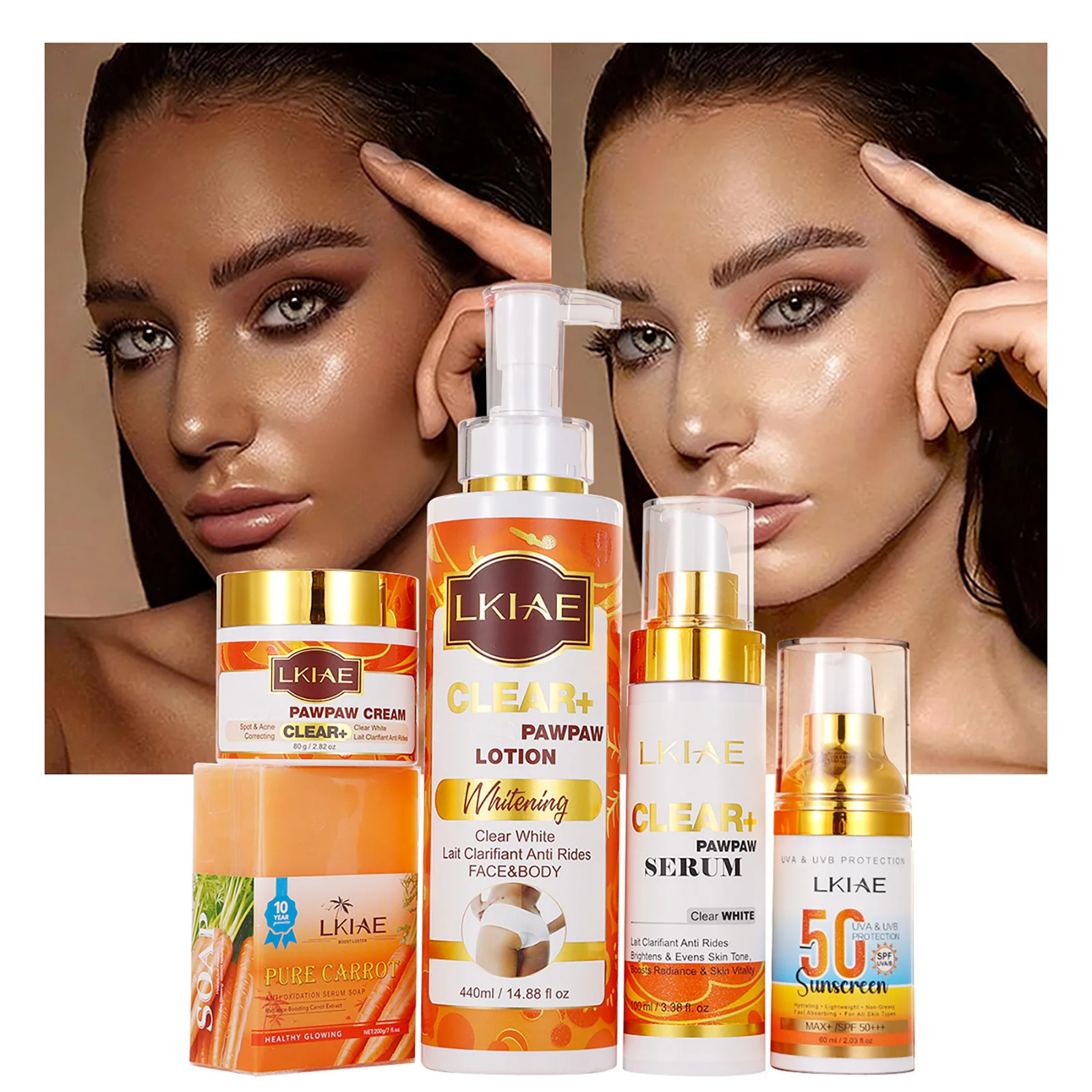 LKIAE Papaya Whitening Skincare Set, Remove Dark Spots, Freckle, Hyperpigmentation, Deeply Moisturizing, Improve Dull Skin