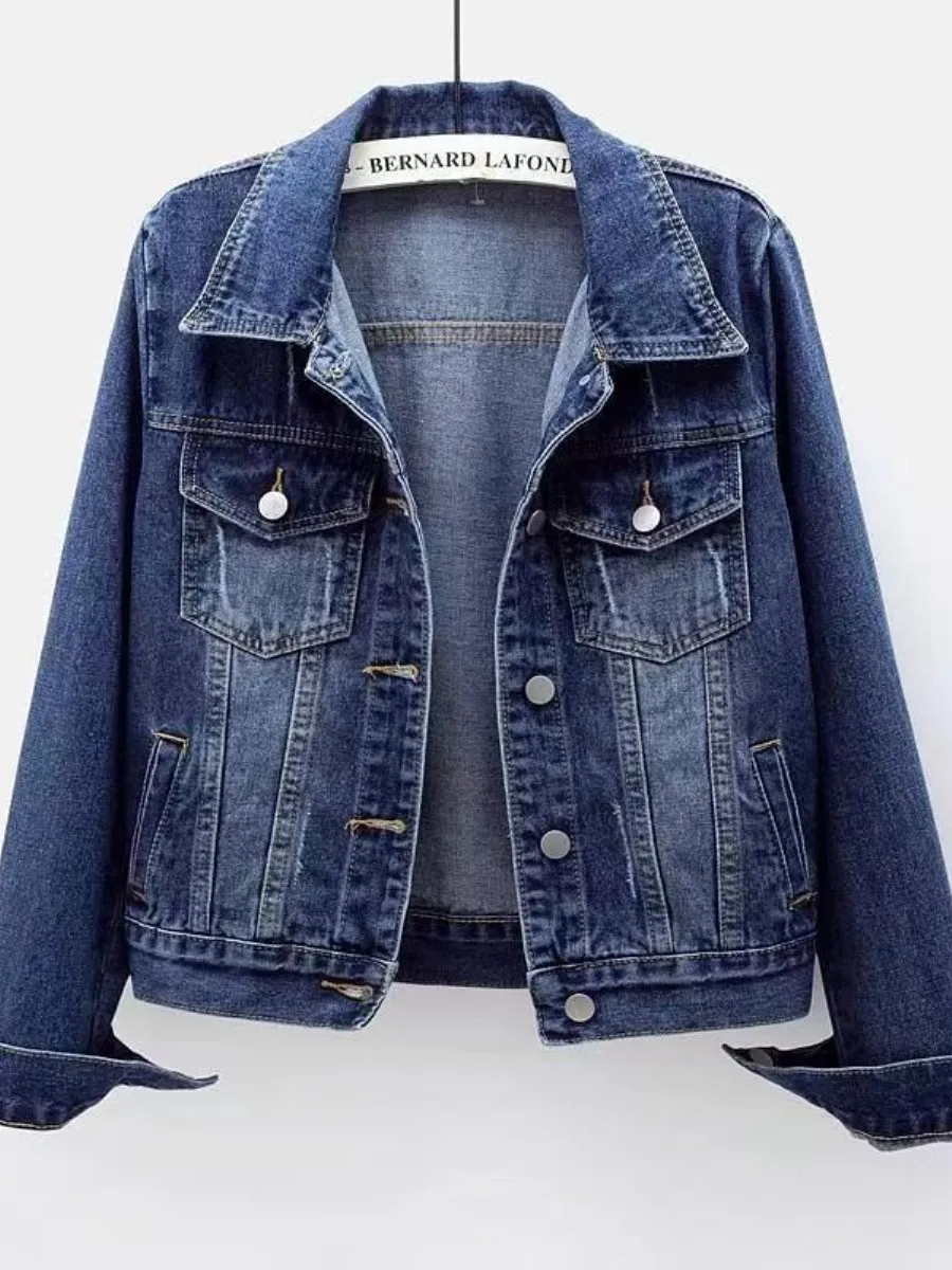 spring-autumn-short-women's-denim-jacket-slim-fit-long-sleeve-pure-color-fashion-two-piece-set-stylish-versatile-slimming-coat